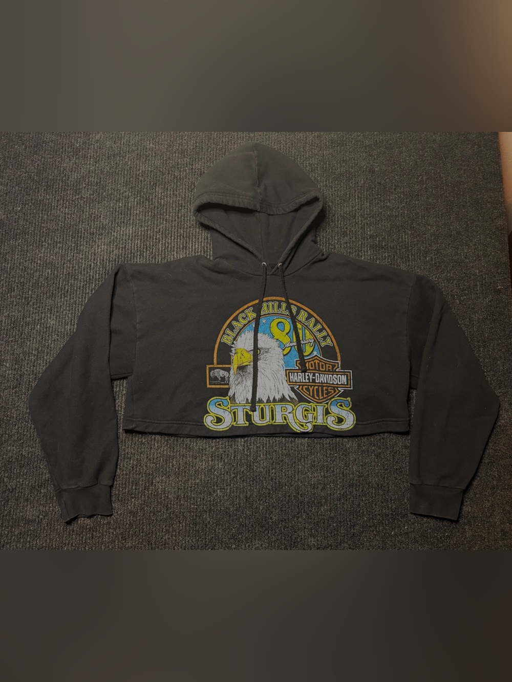 Harley Davidson Sturgis 80th Anniversary Cropped Hoodie Black Size M